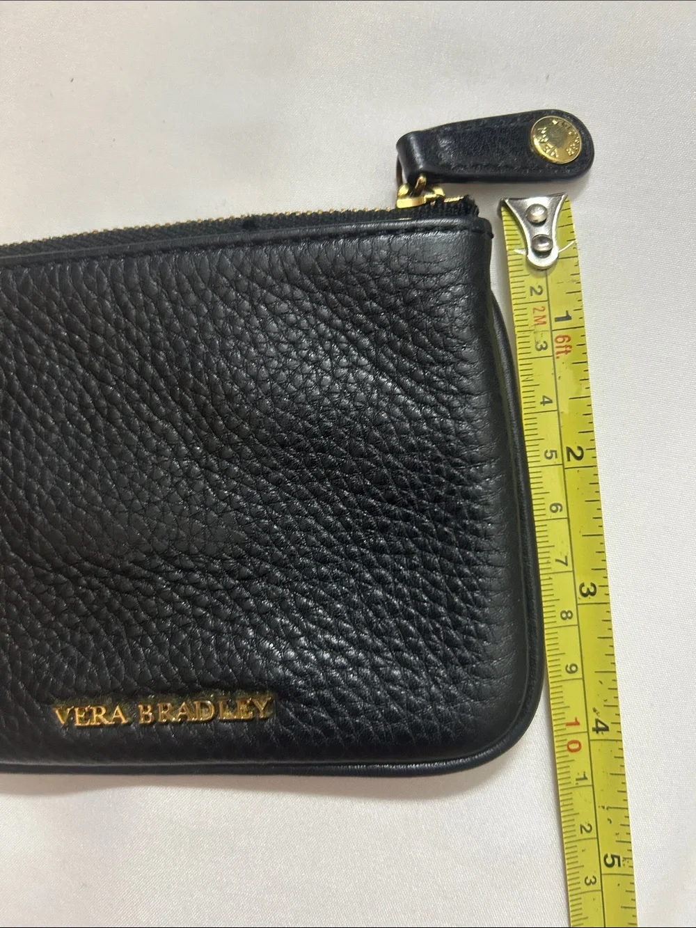 Vera Bradley Black Pebbled Leather Coin and Card Pouch with Gold Accents